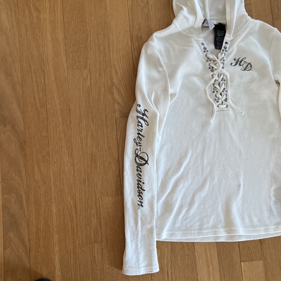 Harley Davidson Waffle Weave Hooded Size Small Top - Picture 7 of 14